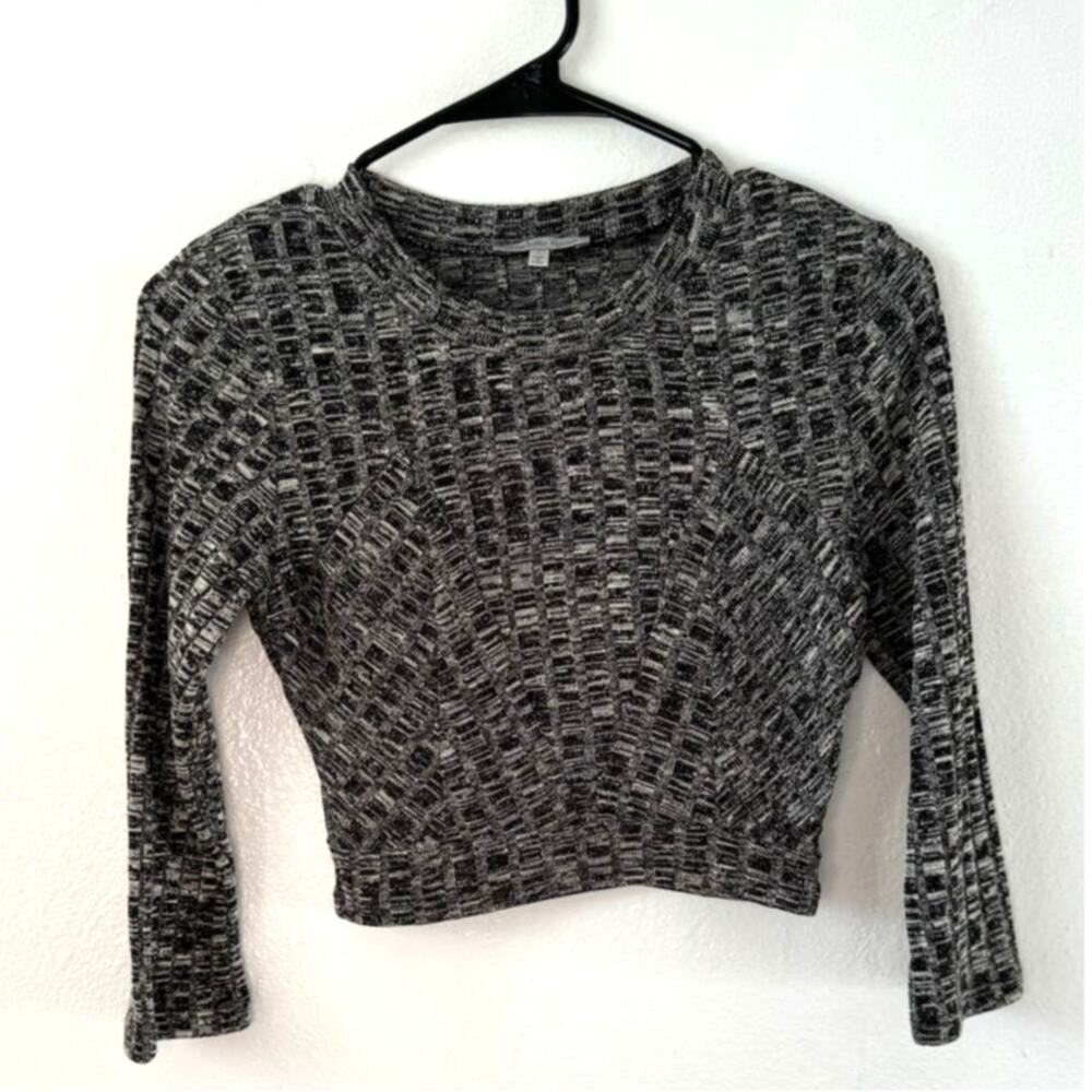 NWOT Y2K Charlotte Russe Heather Grey Sweater Crop Top Women Sz Small 3/4 Sleeve